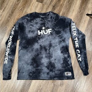 HUF t-shirt Men sz:M Black Tie Dye Felix the Cat Grunge Skater Y2K Punk HipHop